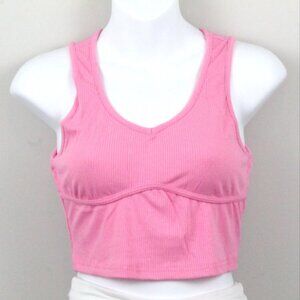 SHEIN Sleeveless Soft V-Neck Rib Crop Top Size M Color Pink